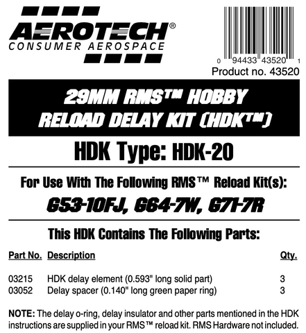 AeroTech HDK-20 RMS-29/40-120 Hobby Delay Kit (3-Pack) - 43520